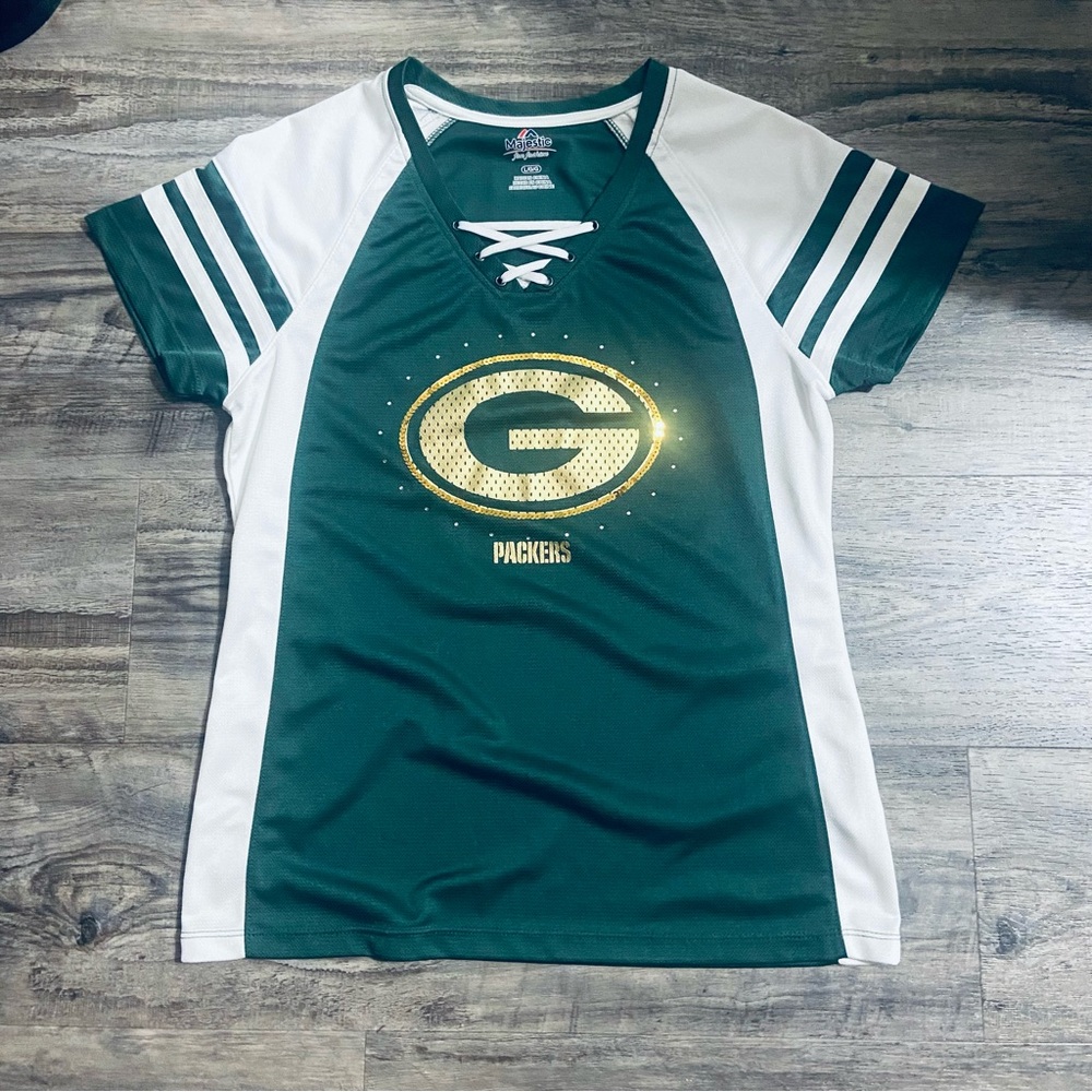 Majestic Green and Gold Jersey Top with Iconic Logo